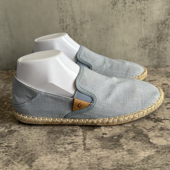 Olukai Kaula Pa'a Kapa Linen Espadrilles Loafers Womens 8.5 Lanai Breeze Blue - Picture 4 of 8